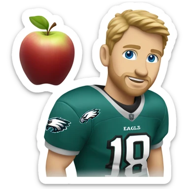 White male with blue eyes and an eagles fan climbing up apple  sticker