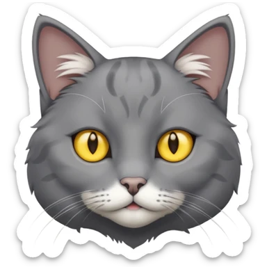 A gray cat with yellow eyes named max he is very cute and has a white spot on his neck sticker