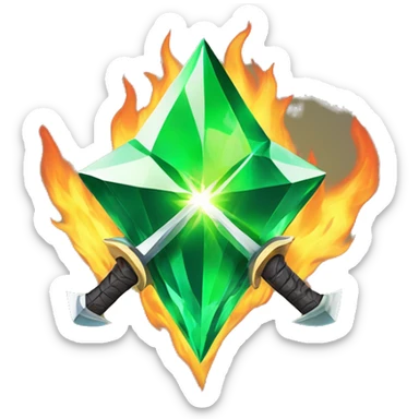 A green Diamond star with a Sword on fire in front of  sticker