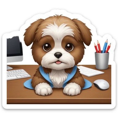 preciso de um cachorrinho da raça shitzu em cima de uma mesa de escritório sticker