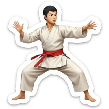 Cinematic Realistic Kung Fu Action Emoji, depicted as an epic martial arts scene with a master executing a precise move in traditional attire, rendered with fluid motion and vibrant textures under dramatic high-contrast lighting. sticker