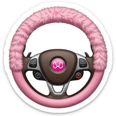 steering wheel with fluffy pink cover sticker