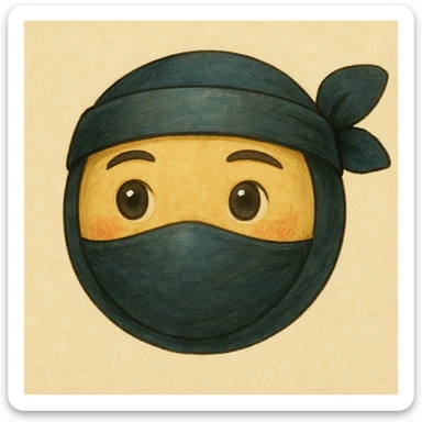 ninja emoji, masked face, headband, gentle expression, soft shading, ghibli-inspired icon style sticker