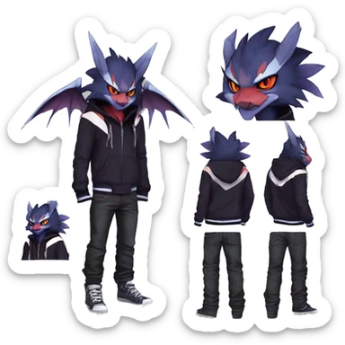 Cool Anthro Dark Absol-Noivern-Quilava-Litten-Pokémon with edgy stripes hoodie spiked collar punk Full Body sticker