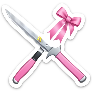 a knife with a pink ribbon bow sticker