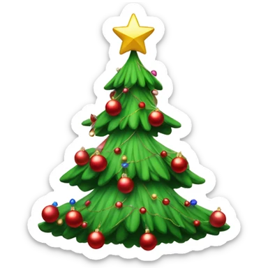 Christmas tree with red baubles and bow at the top sticker