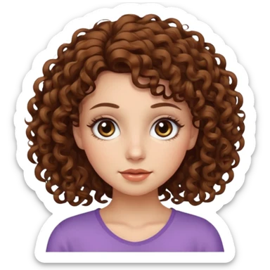 Girl with curly brown hair and eyelashes sticker