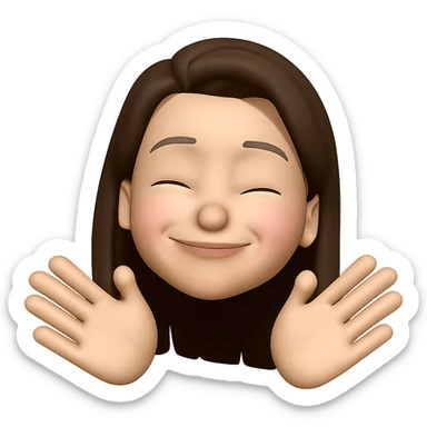 make her look joyful and like she just did something great but still humble, with a warm, happy, and modest expression and gesture, keep the same style sticker