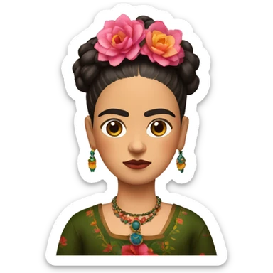 full body frida kahlo unibrow kid with paintbrush sticker