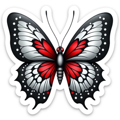Dark evil gloomy Badass emo gothic punky butterfly black and silver with intricate red and white patterns  sticker