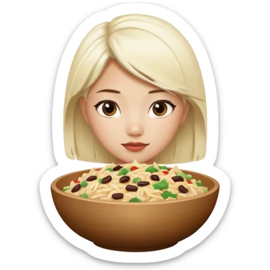 Platinum blonde Asian girl with chipotle bowl sticker