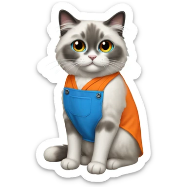 Blue point Ragdoll cat wearing an orange apron  sticker