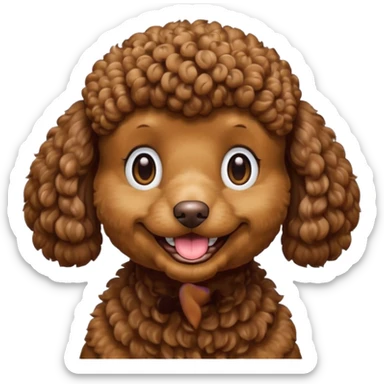 Head of a brown poodle, curly fur, smiling with closed mouth, no tongue showing
 sticker