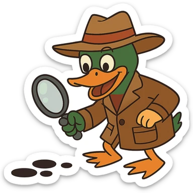 Transform the duck detective into a mallard with a distinctive green head and brown chest, maintaining the cartoon detective style, with no background. sticker