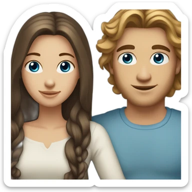 Brunette blue-eyed Couple ( Guy: straight long hair) (girl wavy hair) sticker