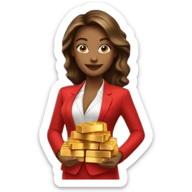 Posh-woman-with-red-suit-offering-goldbar sticker