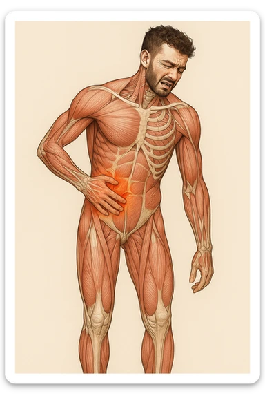 Uomo con dolore per infortunio vista anatomica in piedi sticker
