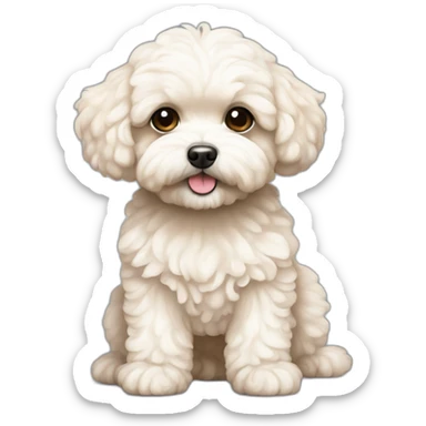 maltipoo with cream shade and white on chest sticker