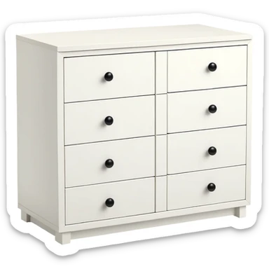 A sleek white 6-drawer chest with black knobs — like six quiet doors holding hidden treasures, balancing crisp light and grounding dark, ready to guard your essentials with minimalist charm. ikea inspire sticker
