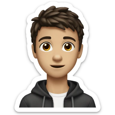 A 12 year old boy who is tall and skinny with dark brown hair and dark brown eyes with average eyelashes and is about 5 foot 7 feet tall and hair like Justin beiber sticker