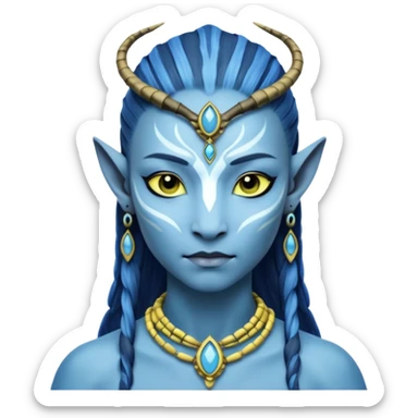 Na'vi character from Avatar movie, blue skin, wearing traditional Na'vi jewelry sticker