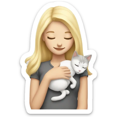 blonde girl side sleeping gray and white cat sticker