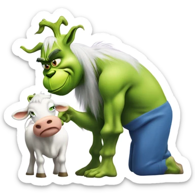 the grinch milking a cow sticker