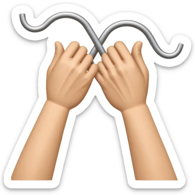 Apple-style 3D emoji showing two cartoon hands bending a thin metal or plastic rod, with small motion lines around the center to show tension and bending force, dynamic and expressive design, no background. sticker