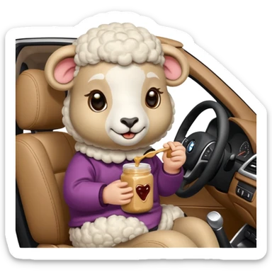 cute baby sheep eating peanut butter and jelly driving in a bmw x1 sticker