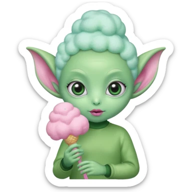 cute alien holding cotton candy sticker