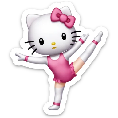 Hello Kitty in a leotard doing a gymnastics walkover sticker