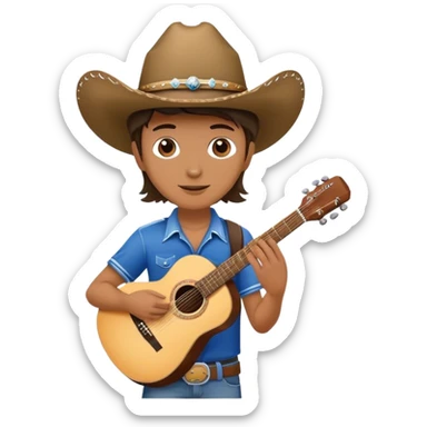 A country music singer, holding a guitar and a soccer ball wearing a cowboy hat sticker