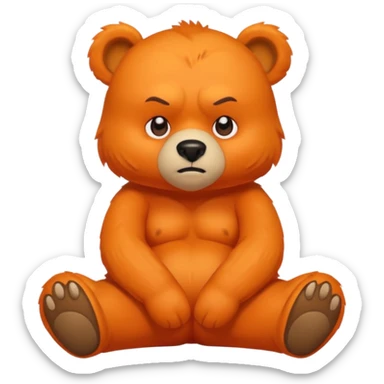 Create a orange friendly bear, make him look like from a kid cartoon. Show his whole body. Make him look shy and cross his leg while he is standing. make him look mad sticker