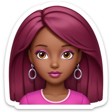 black barbie with brown hair with burgundy highlights  sticker