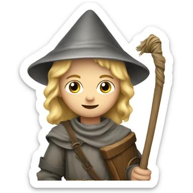 young medieval pilgrim with bag, staff, hat and blond hair sticker