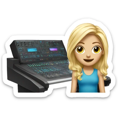 Audio technician blonde girl with a dj desk sticker