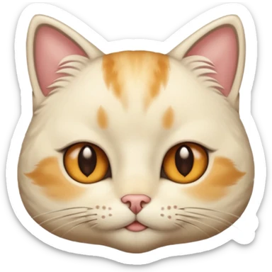 Cream cat face with short hairs, brown eyes and a neck sticker