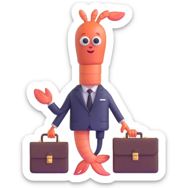 shrimp wearing business suit with briefcase, businessman shrimp, memoji style sticker