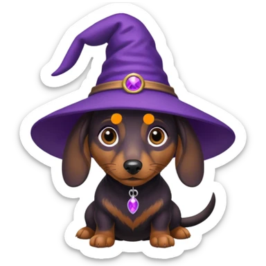 Dachshund dog wear purple wicth hat sticker