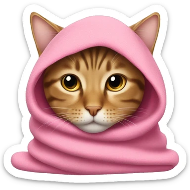 tabby cat with pink blanket over head  sticker