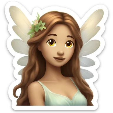 Dreamy pretty nature fairy with long brown hair and wings  sticker