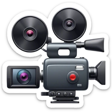 Create an emoji for video shooting. Show a video camera with a recording icon. Use modern, professional colors. Do not include any emojis or smiley faces. Make the background transparent. sticker