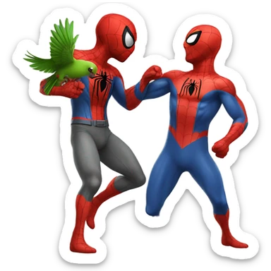 Spiderman fighting with parrot who is gray sticker