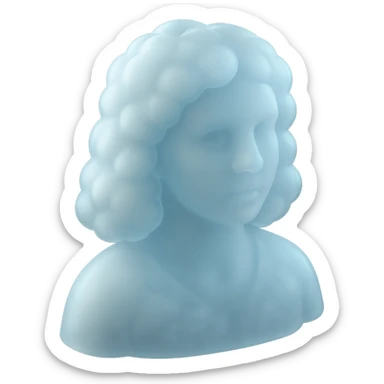 person looking straight, composed entirely of bright, puffy clouds, shoulder length, matte glass style sticker