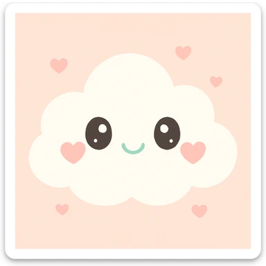 a white cloud with heart-shaped cheeks, pastel accents, sweet girly expression sticker