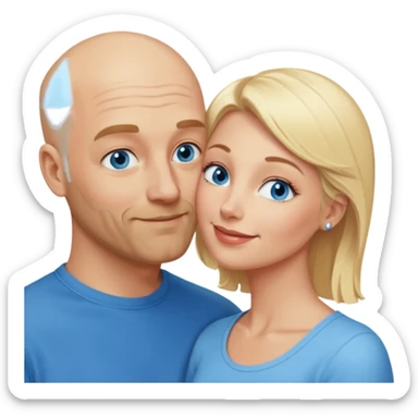 middle age bald man with salt and blonde scruff, blue eyes and blonde woman with blue eyes kissing each other sticker