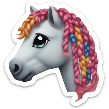 A tiny pony wearing a rug with braided hair sticker