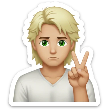 a guy with green eyes and fluffy blonde hair sticking up the middle finger to a white girl with brunette hair while she is sad sticker