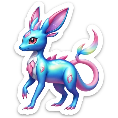 Colorful Shiny Exotic Amaura-Salandit-Aurorus-Sylveon-Fakémon-hybrid-creature (full body)  sticker