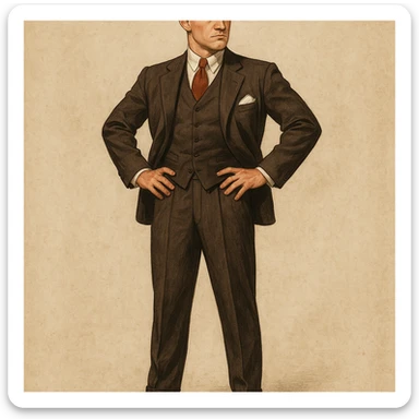 full body illustration of Tom Buchanan, Great Gatsby, formal attire, athletic, arrogant expression, 1920s style sticker